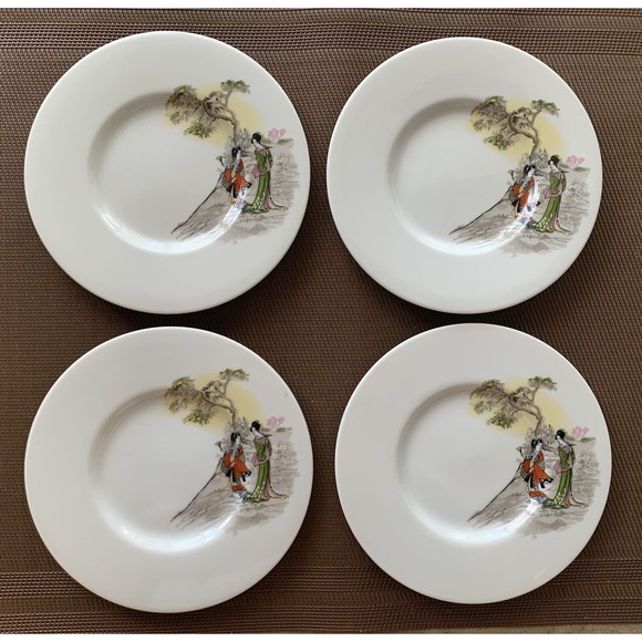 RARE Set of 4 SPAL Anthropologie Porcelain Geisha Saucer Plates Portugal Made 6" - Picture 1 of 12